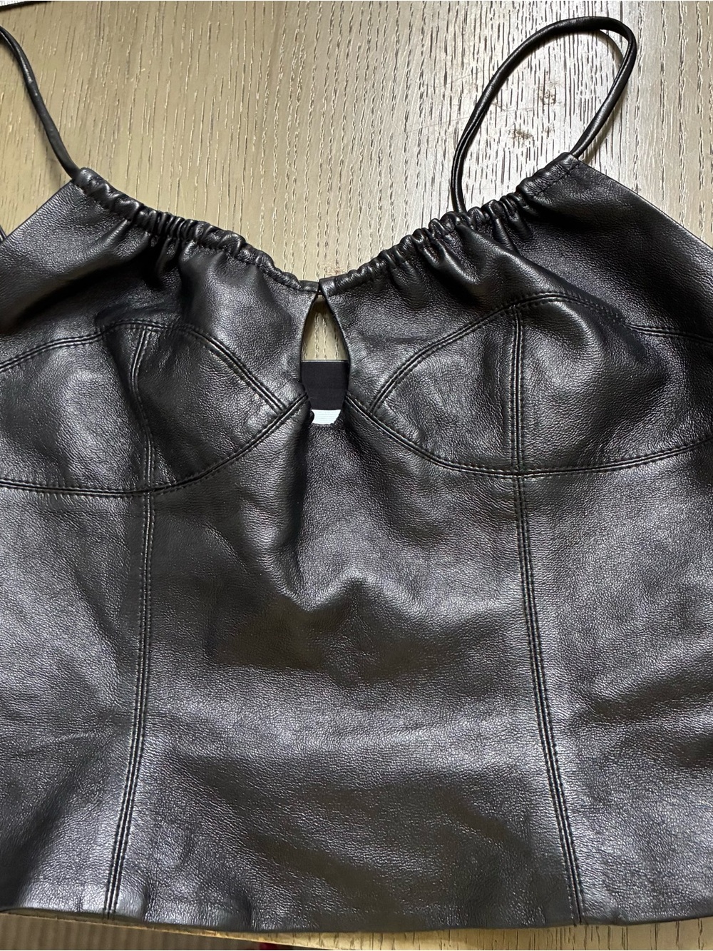 Aya Muse Black Faux Leather Keyhole Spaghetti-Strap Camisole